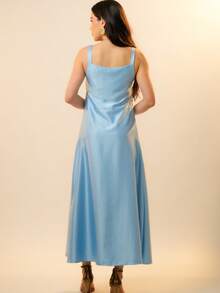 Italian Style Boat Neck Sleeveless Fitted Dress For Women - 藍色 - 查看 7