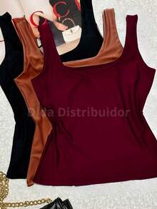 Kit Of 3 Women's Summer Tank Tops In Premium Suplex, Double Lining, Basic, Plain - Black Wine Brown - View 1