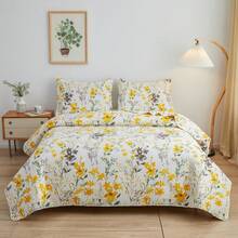 Twin/Full/Queen/King Quilt Set, 3 Piece Floral Bedding Set Microfiber Bedspread Coverlets For Beds - Bunga Romantis - View 1