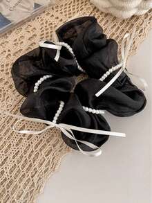 1 pieza Coletero de tul con adorno de perlas - Elegante coletero grueso para mujer, sujetador de coleta y moño con encanto romántico, sujetadores de coleta, bandas elásticas para el cabello, cuerdas para el cabello, accesorios para el cabello como regalo, accesorios para la cabeza, banda elástica - Multicolor - Ver 8