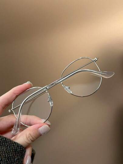 1pc Round High-Quality Gold Metal Frame Clear Lens Glasses, Fashionable And Suitable For Boy & Girl, Prevent Visual Fatigue When Using Computers, TVs, Gaming, And Smartphones