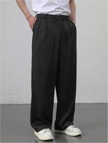 Men's Baggy Wide Leg Dress Pant Straight Leg Suit Pant Lightweight Modern Fit Business Trousers-20256688 - 純黑色 - 查看 8