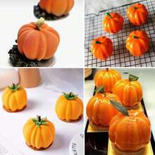 万圣节南瓜硅胶慕斯蛋糕模具，3D烘焙甜点模具，适用于巧克力、布丁、果冻、芝士蛋糕、糕点（6腔）