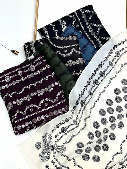 1 st lätt och andningsbar sjal med fransar, elegant halsduk i siden för kvinnor, stor lång halsduk med vibrerande prickar för vår/sommar, solskydd för utomhusbruk, mångsidig huvudduk