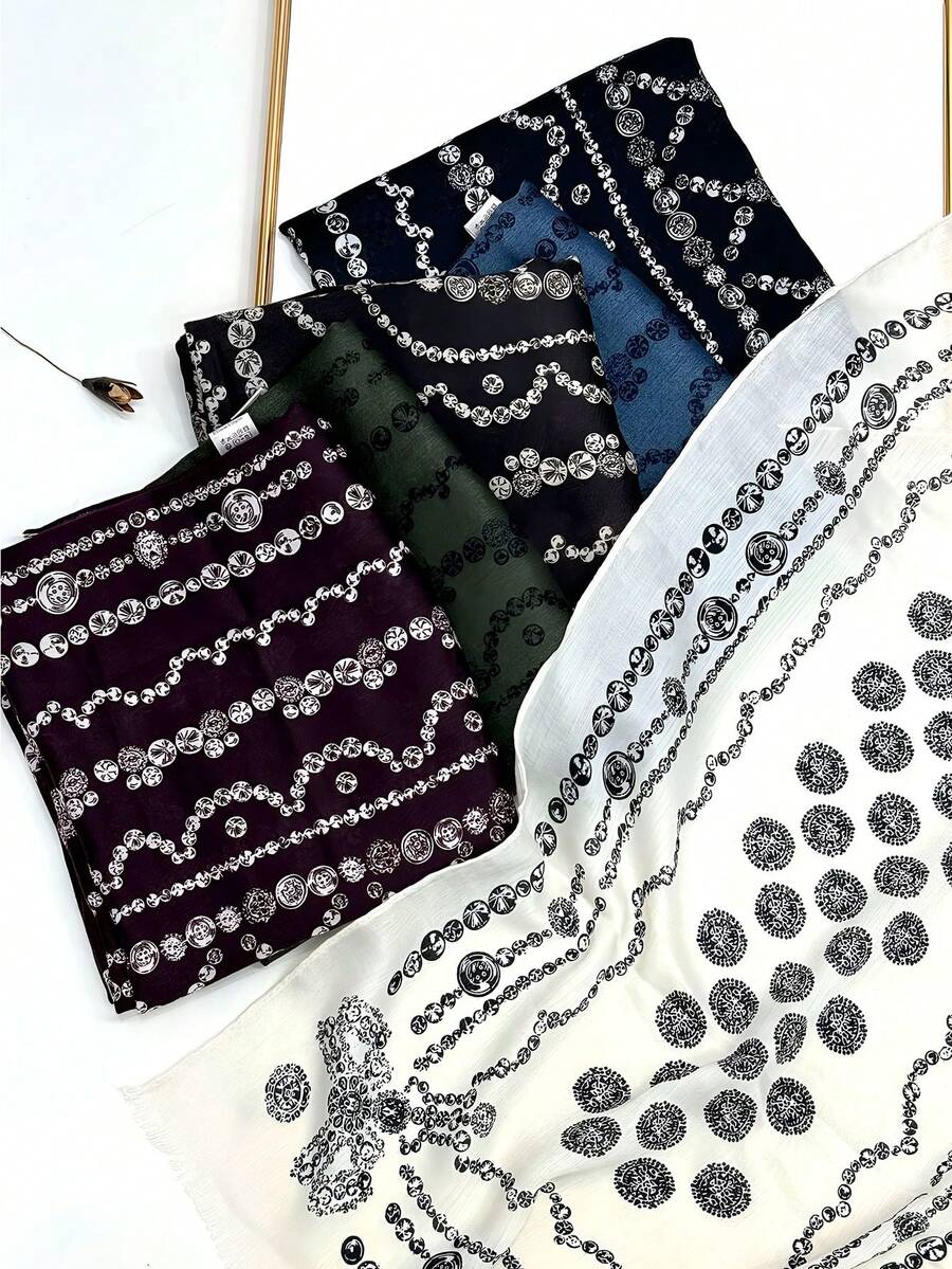 1条轻盈透气流苏披肩，优雅时尚女士真丝围巾，活力波点长款围巾，适合春夏，户外防晒沙滩披肩，多功能头巾