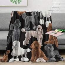 [Soft Poodle Blanket] 1pc Soft Plush Fleece Poodle Print Flannel Blanket - Large, Realistic Dog Design In Brown, White, And Black - Home, Camping, Sofa, Bedroom Decor - Dog Lovers, Poodle Decor - Nhiều màu - Xem 2