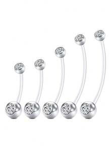 5Pcs Pregnancy Belly Button Rings Long Bar Sport Maternity Flexible Bioplast Clear Navel Belly Rings Piercing Retainer For Pregnant - Multicolor - View 8