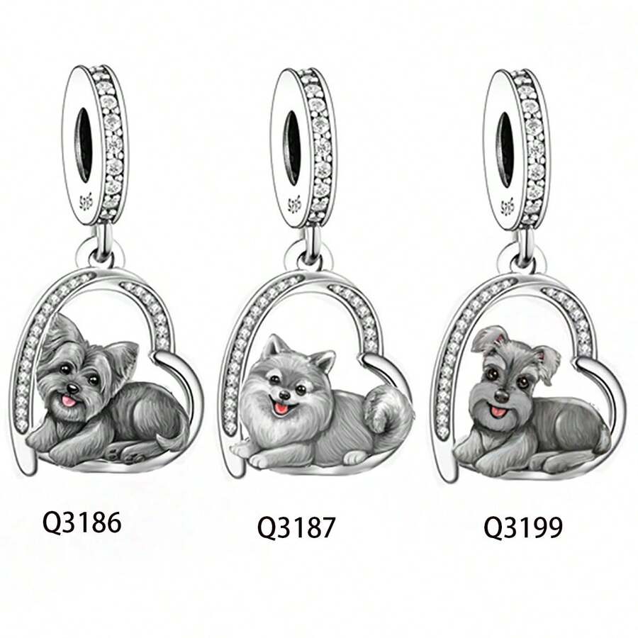 1pc Cute 925 Sterling Silver Puppy Pendant With Cubic Zirconia, Adorable Design For Daily Wear, Great Birthday Gift For Dog Lovers - Silver - View 1