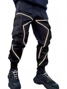 Men's Punk Rock Street Harem Pants, Reflective Technical Hip Hop Jogger Sport Pants-20256688