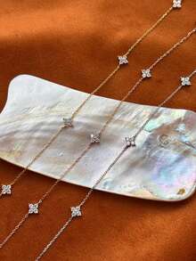 1pc Women's Fashionable Delicate Four-Leaf Clover Zirconia Stainless Steel Necklace, Suitable For Daily Wear, Parties, Gatherings, Mother's Day Gift