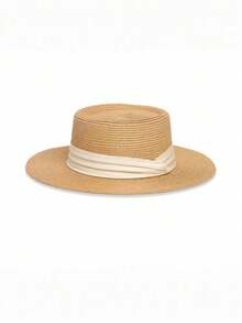 1 Peça Chapéu de Palha de Verão Feminino: Estilos Boho, Retrô e Elegantes, Material de Palha, Faixa Decorativa, Aba Larga Protetora Solar, Ideal para Praia e Páscoa, Fácil de Dobrar, Várias Cores (Bege/Creme), Design de Chapéu Balde, Chapéu de Sol Estiloso e Funcional para Mulheres