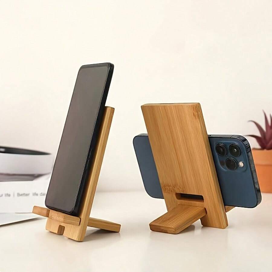 Bamboo Desktop Phone Stand - Clip-On Holder For All Smartphones, Perfect For Office Organization And Charging Stations, Tabletop Phone Stand