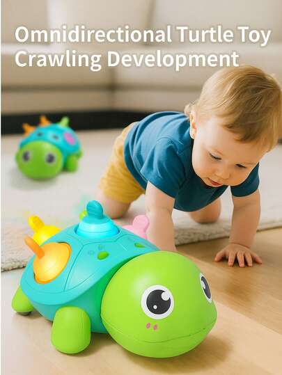 0-6个月婴儿玩具，音乐乌龟爬行玩具，带灯光和声音的多功能乌龟玩具，益智发育玩具，适合0-1岁男孩女孩