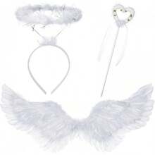 Angel Wings And Halo Angel Costume Feather Wings Headband Wand Set Halloween Outfit Cosplay Costume Accessories