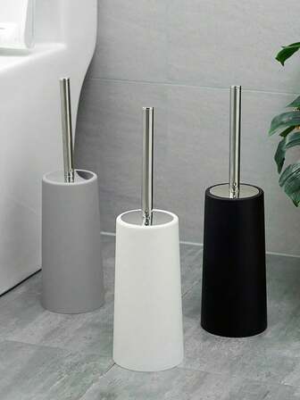 1 套马桶刷和支架，柔性马桶刷带可拆卸支架 - 无死角清洁，长柄用于浴室清洁，塑料刷 - 返校清洁用品，符合人体工程学，优雅的浴室马桶刷，带 304 不锈钢长柄