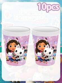 Temática de Gabby's Dollhouse - Vajilla desechable y artículos decorativos para fiestas, platos de papel de 7 pulgadas/9 pulgadas, vasos de papel, pañuelos, manteles, pancartas, adecuados para decoración de fiestas de cumpleaños y lugares de comida, decoración de fiestas y lugares de comida, amigos y familiares que aman la decoración de fiestas y reuniones de Gabby - Multicolor - Ver 12