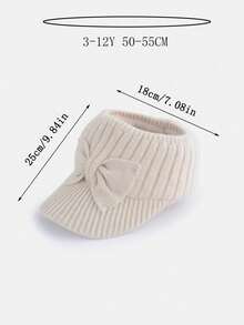 1 件女童可爱蝴蝶结针织帽，温暖厚秋冬休闲户外婴儿帽 - 米色 - 查看 7