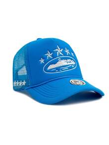 1 Berretto da baseball in rete con ricamo a cinque punte, regolabile, cappello casual per protezione solare da esterno per primavera/autunno, viaggi, spiaggia, vacanze, stile unisex Y2K