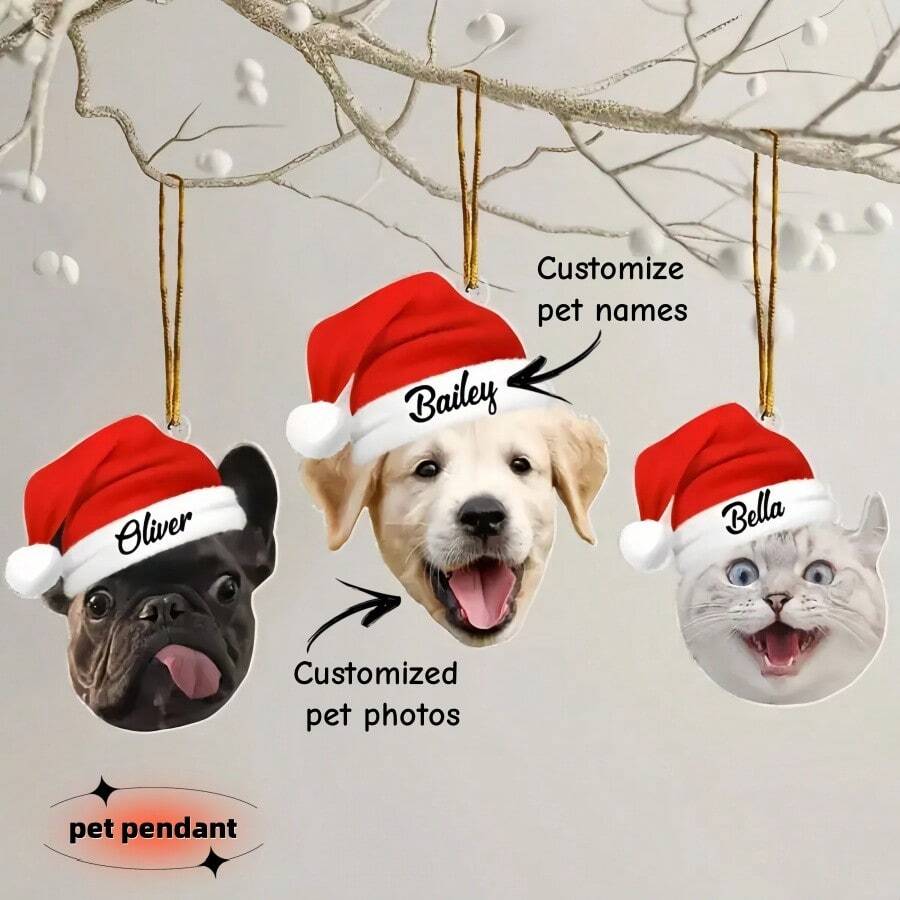 1PC Customized Photo Christmas Ornament – Personalized Acrylic Pet Commemorative Pendant With Your Dog Or Cat's Face And Custom Name; Lightweight, Easy-To-Hang Keepsake And The Perfect Christmas Gift For Pet Enthusiasts,Christmas Gift Supplies - Multicolor - View 1