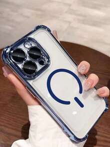 （含镜头保护膜）1 个电镀四角防摔新手机壳适用于 Apple 17 Pro Max/16 Pro Max/15/14 Pro/13/12/11/XR/XS Max/8、Galaxy S25 系列、S24 系列、S23 系列、S22 系列、A05、A35、A55 保护套 - 藍色 - 查看 3