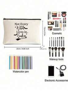 Halloween Themed Makeup Bag, Polyester Makeup Bag, Zippered Storage Bag, Pumpkin Skull Pattern, Unisex Adult Travel Toiletries Storage Bag, Halloween Gifts,Perfect For Organizing And Storing Cosmetics, Portable Makeup Bag Ideal For Gifts,