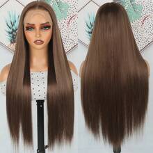 360 Full Lace Front Wig For Women Ginger Orange Long Straight Hair Wigs Pre Plucked Hairline Heat Resistant Fiber Soft Dark Orange Wig Glueless Free Part HD Lace Natural Look Full Lace Synthetic Hair Replacement Wigs For Party & Daily Wear 30 Inch - 棕色 - 查看 5