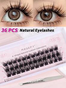 MAGEFY 24/36/66/80 piezas Pestañas de gato con rizo CC, pestañas cruzadas de zorro de estilo de dibujos animados extra largas, pinza para cejas, cabello de hada puntiagudo de dibujos animados, grupos de pestañas de zorro, pestañas de ojo de gato, extensión de pestañas naturales gruesas individuales, incluye cepillo de cejas - C - Ver 9