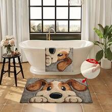 1pc Dog Printed Pattern Design Microfiber Bath Rug, Non-Slip And Super Soft Bathroom Floor Rugs, Doormat, Bathroom Water Absorption Mat, Machine Washable, Low Pile, TPR Backing, Knit Fabric, ForBathroom, Bedroom, Kitchen, Entryway, Indoor & Outdoor Use, Bathroom Accessories & Decor, Perfect New Home Gift. - Multicolor - View 5