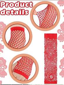 1双 D EXCEED 露指长款水钻鱼网袖套，闪亮亮片时尚霓虹露指鱼网手套，适合Emo哥特朋克80年代派对角色扮演服装配饰 - 彩色 - 查看 11