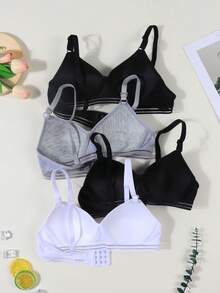 4pcs/Set Teenage Girls' Comfortable Breathable Fixed Clasp Bras, Growing Girls' Underwear, Suitable For 13-16 Years Old