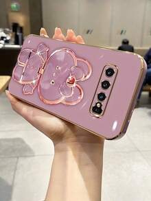 1 chiếc [Phụ kiện thiết yếu hàng ngày] Ốp điện thoại TPU mạ điện màu hồng/tím, tương thích với Apple 17 Air/17 Pro/17 Pro Max | Viền vàng + Viền thân máy + Trang trí hình trái tim bạc + Dây đeo silicon | Phong cách tối giản đa năng | Chống trầy xước | Chống sốc, tương thích với Apple 16/15/14/13/12/11/8/7/Pro/Pro Max/Plus, S8-S25/FE/Plus/Ultra, Redmi/ Phones - Apple 13 Reading, Apple 16 Reading - Quà tặng ngày lễ/sinh nhật - Thắt lưng thỏ tím - Xem 3