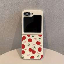 Cherry Green Leaves Red Bow Bright White Rice Color Pattern TPU Foldable Full Coverage Shockproof Phone Case For Samsung For Galaxy Z Flip 6, Z Flip 5, Z Flip 4, Z Flip 3 5G. The TPU Phone Case Is Suitable For All For Samsung For Galaxy Models, Offering Full Protection, Slim Design, And A Mixed Sturdy Shell That Is Scratch-Resistant. - Màu be - Xem 4