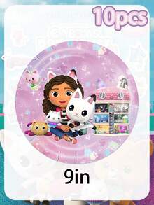 Temática de Gabby's Dollhouse - Vajilla desechable y artículos decorativos para fiestas, platos de papel de 7 pulgadas/9 pulgadas, vasos de papel, pañuelos, manteles, pancartas, adecuados para decoración de fiestas de cumpleaños y lugares de comida, decoración de fiestas y lugares de comida, amigos y familiares que aman la decoración de fiestas y reuniones de Gabby - Multicolor - Ver 15