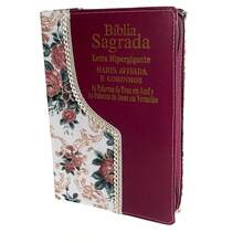 Bíblia Sagrada Almeida Corrigida Completa Cristã Evangélica Feminina Letra Hiper Gigante Índice Harpa Cristã Zíper Vinho Jfa