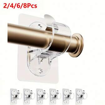 Transparent Curtain Rod Bracket, No Drilling Adhesive Curtain Rod Holders, Nail Free Curtain Rod Hooks For For Bathroom, Living Room, Kitchen