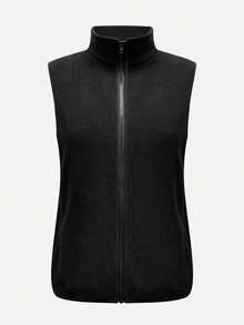 cimmuovere Women's Casual Warm Sherpa Solid Color Sleeveless Zip-Up Vest, Scrubs Nurse Scrubs Workwear Dentist Healthcare Pet Hospital Laboratory Jacket - Black - View 3