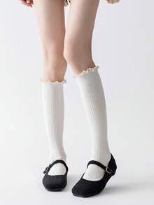 1双秋冬女羊绒小腿蕾丝袜及膝加厚保暖搭配靴子洛丽塔显瘦百搭长筒袜 - 彩色 - 查看 9