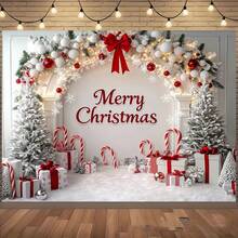 圣诞主题背景，树形图案，点缀着树木和礼物，是节日墙面装饰的理想之选。非常适合圣诞节、生日和婚礼庆典。适用于客厅和花园等室内外场所。 - 彩色 - 查看 2