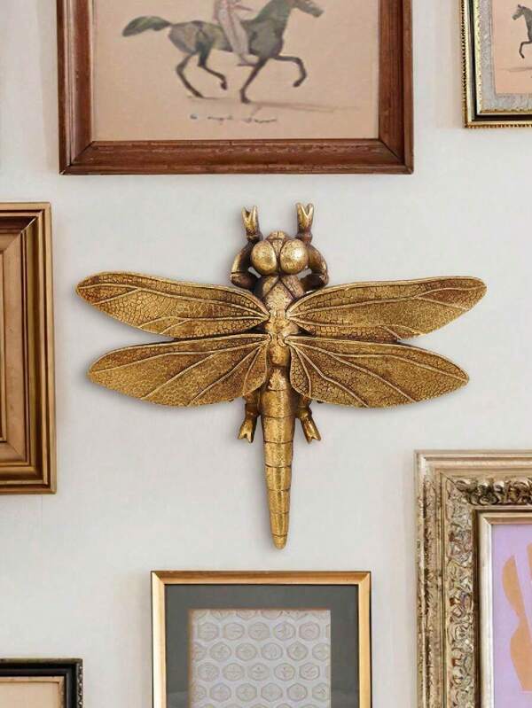 Kreatywna, złota ważka, dekoracja ścienna w kształcie 1 sztuki, ręcznie robiona ramka na zdjęcia owadów, akcesoria do dekoracji domu, sali z owadami, nietypowy prezent dla miłośników owadów, dekoracja domu, dekoracja pokoju, dekoracja ścienna, świąteczna dekoracja domu, prezent świąteczny