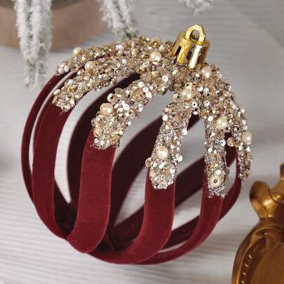 9PCS/3.152inch Velvet Christmas Tree Balls Ornaments Set, Mixed Shatterproof Glitter Xmas Tree Flowers Hanging Balls Stars For Christmas New Year Home Decorations Christmas Decorations Room Decor Winter Christmas Decorations Home Christmas Gifts Christmas Decor