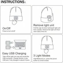 USB Rechargeable LED Knitted Beanie Hat, Unisex Warm Winter Cap With Headlamp, Knitted Night Light Hat With Flashlight - Single - View 6