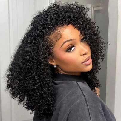  ISEE Half Wig, Human Hair, Glueless Half Wig, Upgraded 3-In-1 Half Wig With Drawstring, Seamless Clip-In, Reversible, Fluffy Curly, Human Hair, No Glue Or Lace, 180% Density, 14-28 Inches