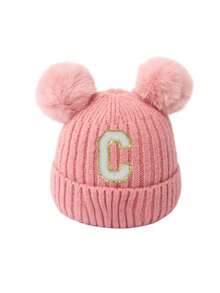 1 件刺绣个性化婴儿针织帽幼儿儿童 26 个字母无檐小便帽工艺女婴骷髅帽适合婴幼儿女孩日常佩戴 0-3 岁 - 粉色 - 查看 8