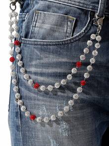 1 件珍珠花裤链、钱包链，高端款式，男士嘻哈风格，多层金属吊坠，镶嵌人造宝石，嘻哈朋克风格时尚配饰。适用于裤链、钥匙扣、腰饰，适合青少年，适用于休闲户外活动、运动、度假、旅行、毕业典礼、生日和日常穿着 - 彩色 - 查看 5