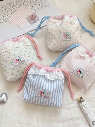 1 件蕾丝装饰可爱多功能收纳袋相机包化妆品收纳袋化妆包抽绳袋大容量收纳袋家居收纳旅行收纳便携式化妆包护肤包洗漱包珠宝收纳包口红收纳包唇油收纳包指甲油收纳包发夹收纳包钱包旅行必需品邮轮必需品宿舍必需品生日礼物伴娘礼物妈妈礼物教师礼物情人节礼物