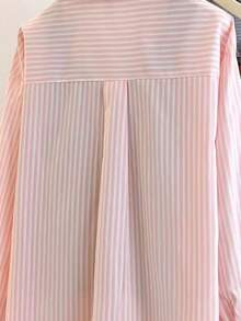 Women's Solid Color Pocket Embroidery Button Casual Shirt - Pink - View 6