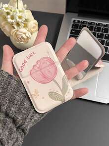 INS New Tulip Makeup Mirror, Cartoon High-Definition Folding Mirror, Portable Compact Mirror For Touch-Ups, Student Vanity Mirror With Stand
