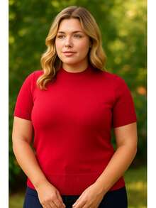 JEWELRY KNITS Short Sleeve Blouse Size G Round Neck | Short Sleeve Blouse G | Basic Short Sleeve Blouse | Basic G - Đỏ - Xem 5