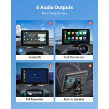 Wireless Car Stereo, 7-Inch HD Portable Radio Touch Screen Compatible With Apple CarPlay & Android Auto, CarPlay Screen With Backup Camera, Voice Control, Mirror Link, Bluetooth, GPS Navigation - 7 inch - Xem 5