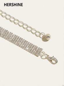 Hershine 1条女士水钻腰链，6排水晶装饰简约腰带，银色优雅奢华闪亮水晶腰链/身体链，适合搭配礼服、参加派对、日常穿着，是送给朋友、家人、女友、母亲的礼物 - 另有加大码可选，适合情人节、暑假、秋季、万圣节等场合。 - 銀色 - 查看 2